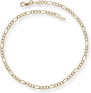 JewelryWeb 14k Yellow Gold 2.8mm Sparkle Cut Alternate Classic Figaro Chain With Lobster Clasp Anklet 10 Inch-Anklet for Women and Men