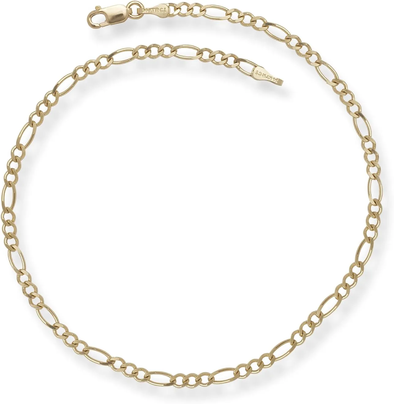 JewelryWeb 14k Yellow Gold 2.8mm Sparkle Cut Alternate Classic Figaro Chain With Lobster Clasp Anklet 10 Inch-Anklet for Women and Men