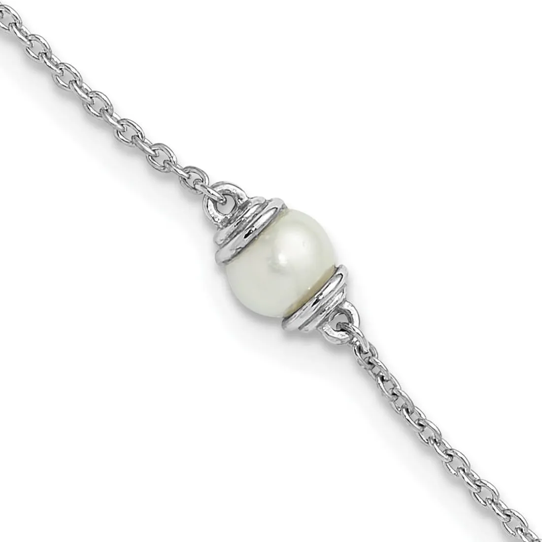 JewelryWeb 6.25mm 925 Sterling Silver Rhodium Plated Freshwater Cultured Pearl Plus 1in Extension Anklet 9 Inch-Anklet for Women