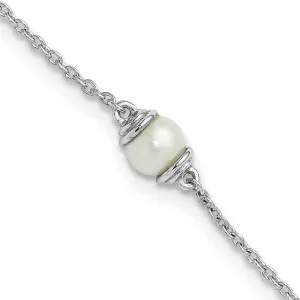 JewelryWeb 6.25mm 925 Sterling Silver Rhodium Plated Freshwater Cultured Pearl Plus 1in Extension Anklet 9 Inch-Anklet for Women