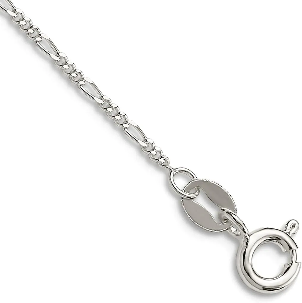 JewelryWeb 925 Sterling Silver 1.2mm Figaro Chain Anklet 10 Inch-Anklet for Women and Men