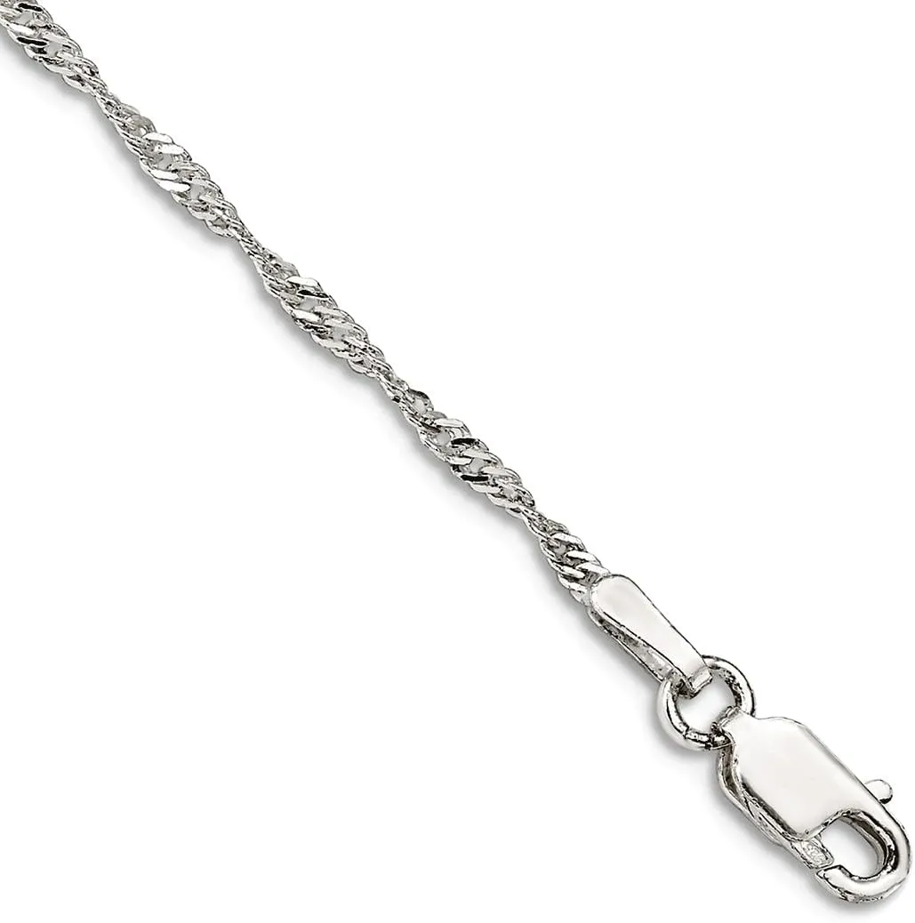 JewelryWeb 925 Sterling Silver 1.75mm Singapore Chain Bracelet Anklet 9 Inch-Anklet for Women and Men