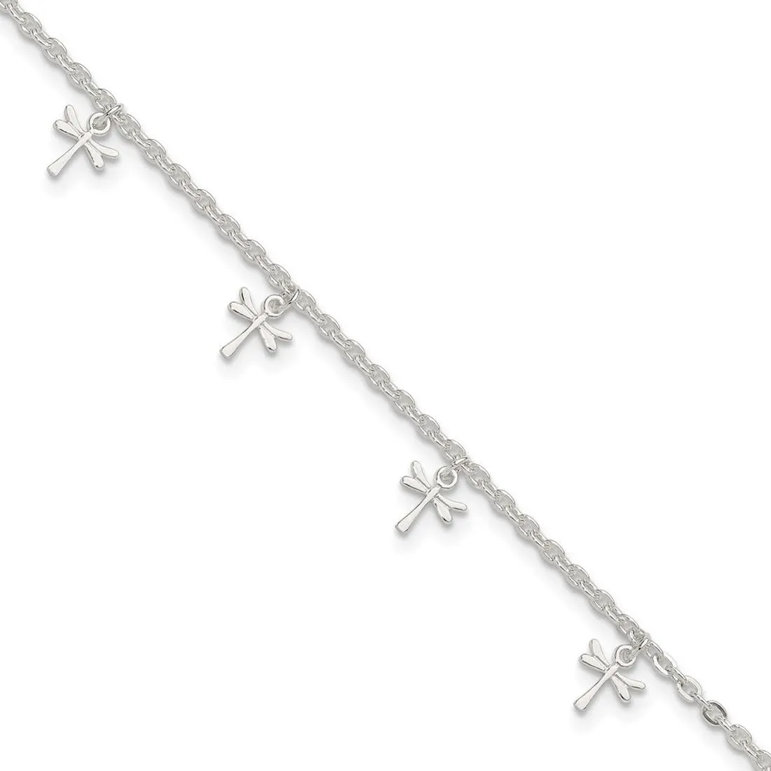 JewelryWeb 925 Sterling Silver Fancy Lobster Closure Polished Dragonfly With 1inch Ext. Anklet-Anklet for Women