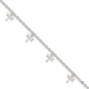 JewelryWeb 925 Sterling Silver Fancy Lobster Closure Polished Dragonfly With 1inch Ext. Anklet-Anklet for Women