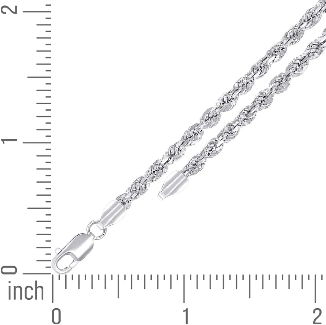 JewelryWeb 925 Sterling Silver Hollow Rope Chain Rhodium 3.5mm Anklet-Anklet for Women and Men