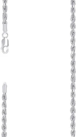 JewelryWeb 925 Sterling Silver Hollow Rope Chain Rhodium 3.5mm Anklet-Anklet for Women and Men