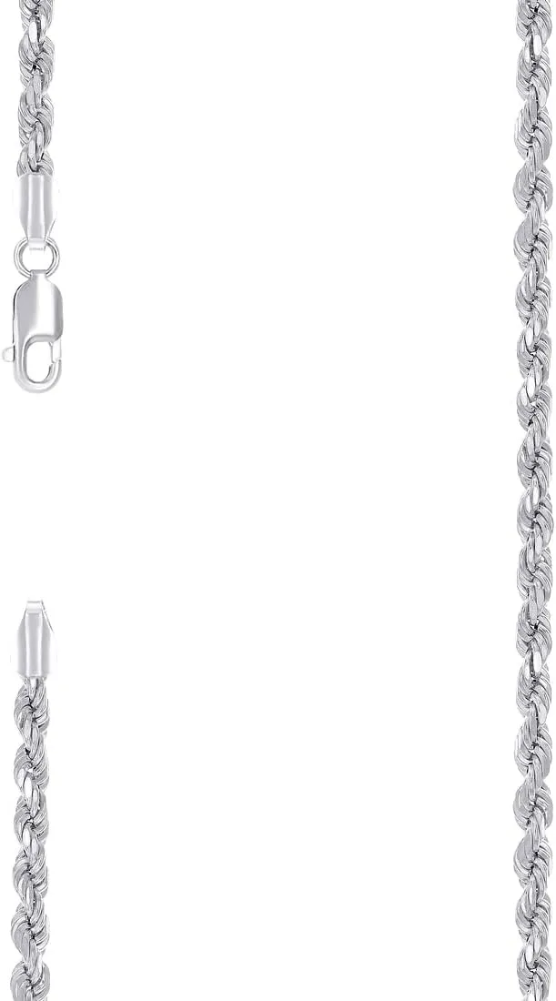 JewelryWeb 925 Sterling Silver Hollow Rope Chain Rhodium 3.5mm Anklet-Anklet for Women and Men