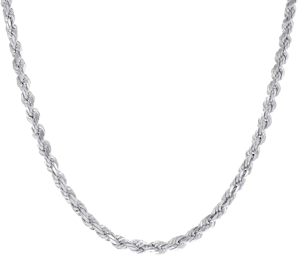 JewelryWeb 925 Sterling Silver Hollow Rope Chain Rhodium 3.5mm Anklet-Anklet for Women and Men