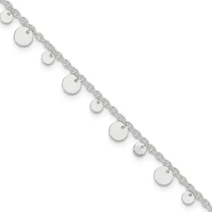 JewelryWeb 925 Sterling Silver Polished Dangling Circle and Love Heart Anklet 10 Inch Lobster Claw-Anklet for Women