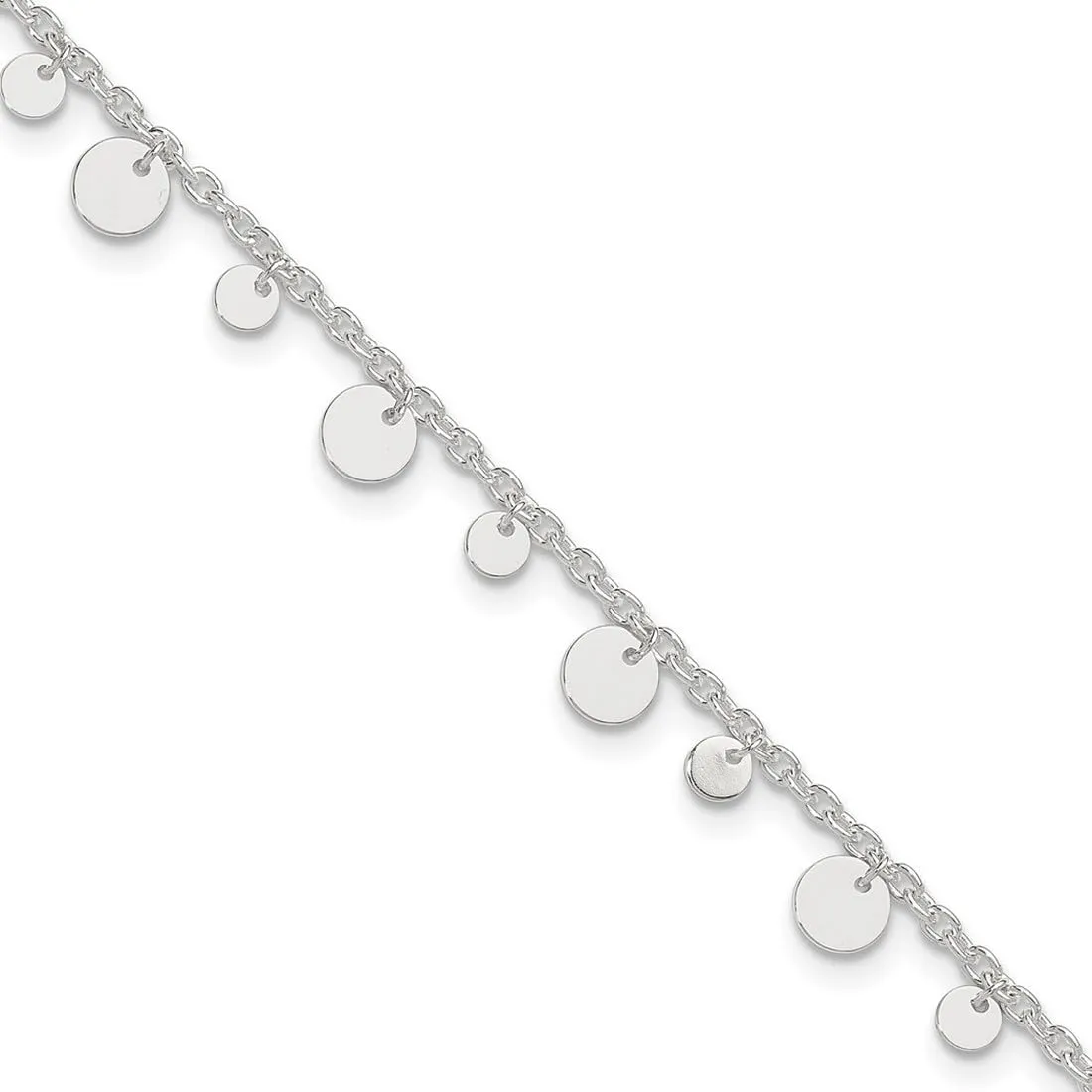 JewelryWeb 925 Sterling Silver Polished Dangling Circle and Love Heart Anklet 10 Inch Lobster Claw-Anklet for Women