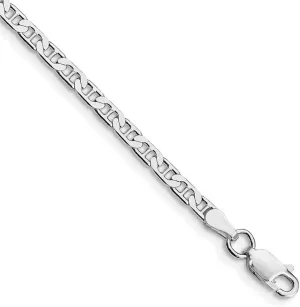 JewelryWeb 925 Sterling Silver Rhodium Plated 3mm Flat Nautical Ship Mariner Anchor Chain Anklet-Anklet for Women and Men