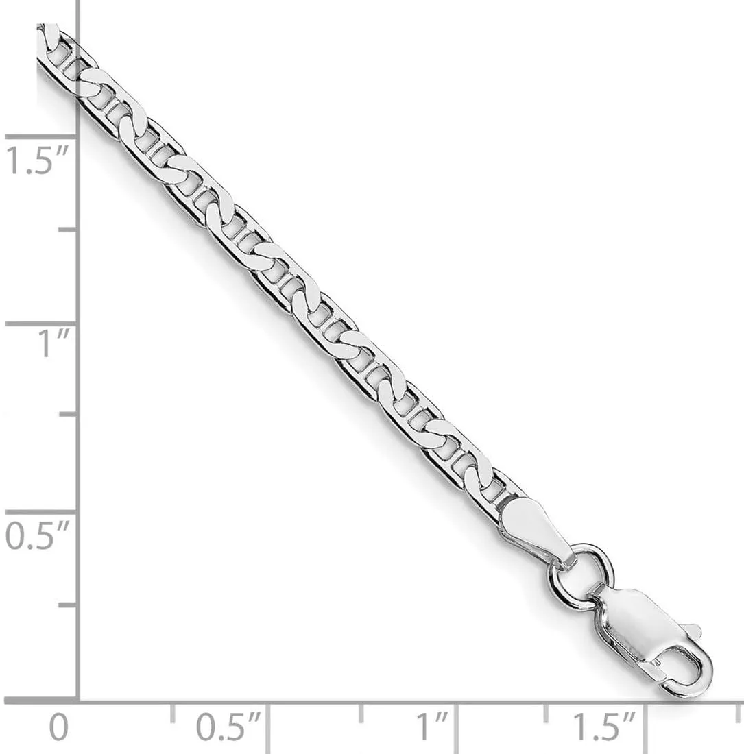 JewelryWeb 925 Sterling Silver Rhodium Plated 3mm Flat Nautical Ship Mariner Anchor Chain Anklet-Anklet for Women and Men