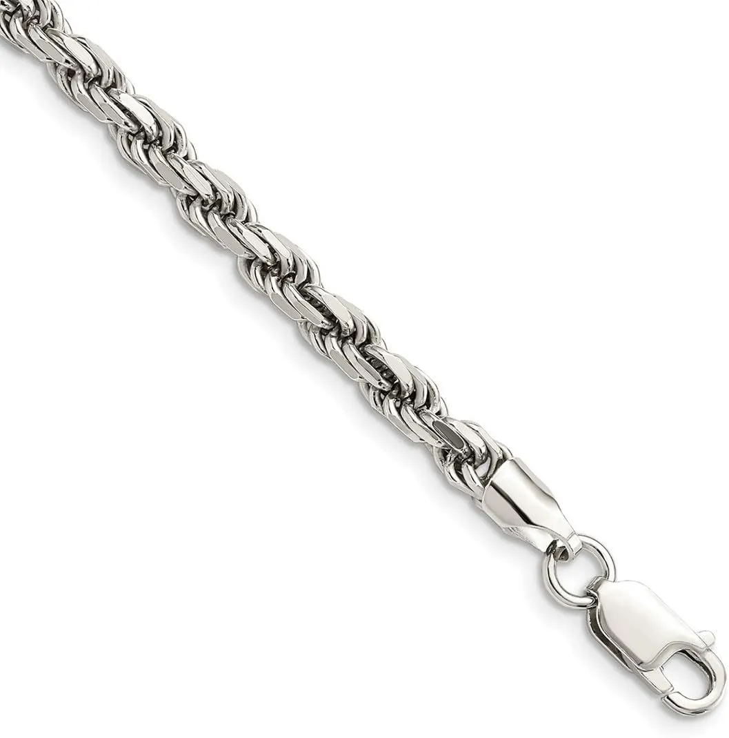 JewelryWeb 925 Sterling Silver Rhodium Plated 4.75mm Sparkle Cut Rope Chain Bracelet Link-Bracelet for Women and Men