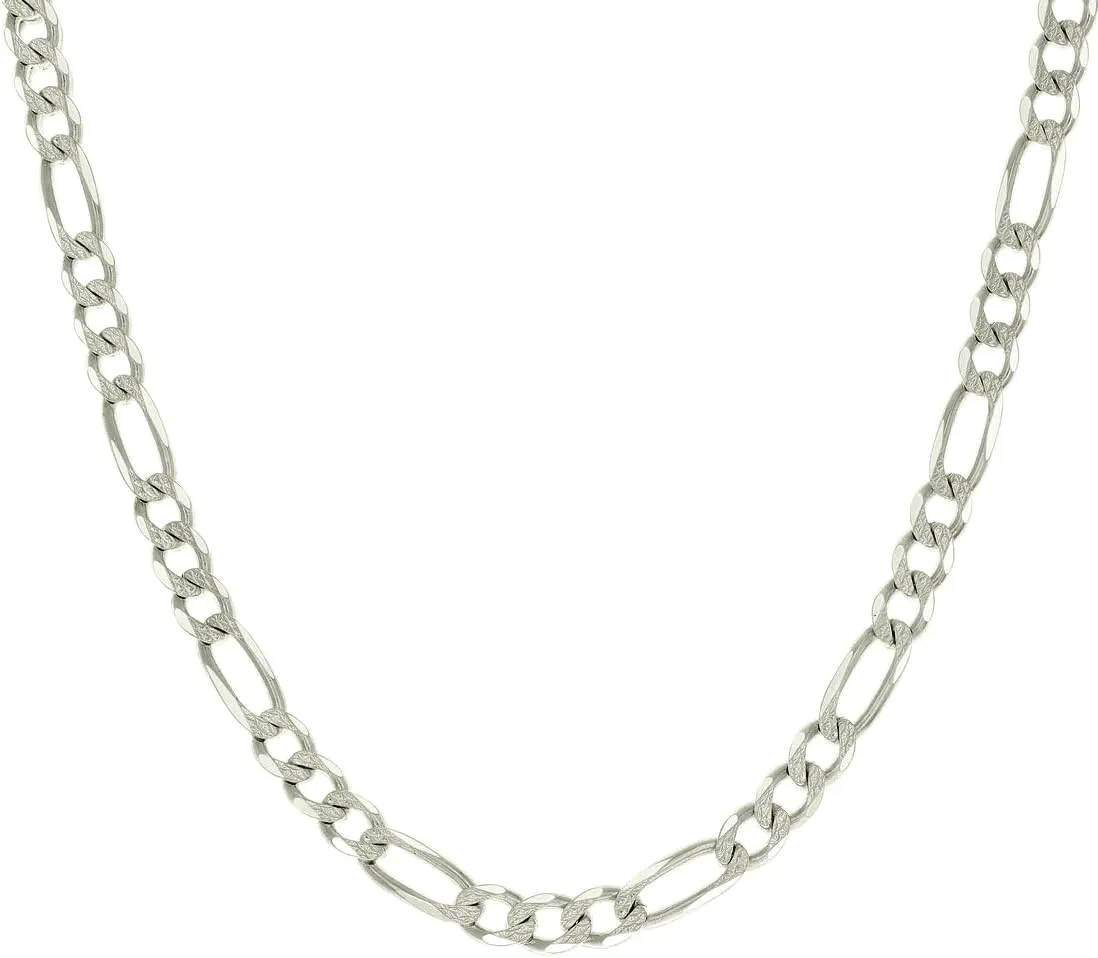 JewelryWeb 925 Sterling Silver Solid Pave Classic Figaro-Silver Plated 7.0mm Anklet-Anklet for Women