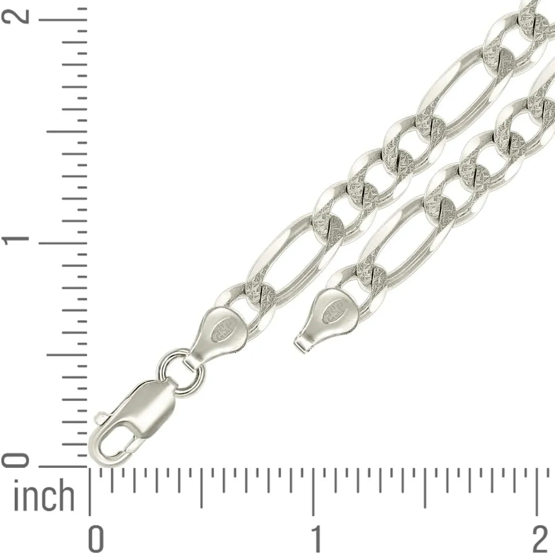 JewelryWeb 925 Sterling Silver Solid Pave Classic Figaro-Silver Plated 7.0mm Anklet-Anklet for Women