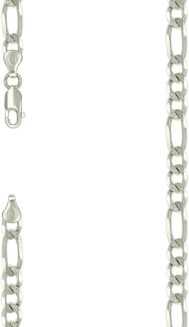 JewelryWeb 925 Sterling Silver Solid Pave Classic Figaro-Silver Plated 7.0mm Anklet-Anklet for Women