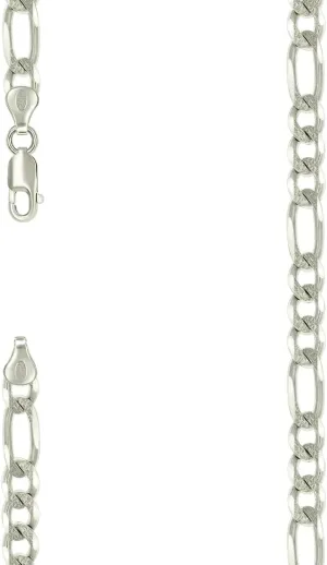 JewelryWeb 925 Sterling Silver Solid Pave Classic Figaro-Silver Plated 7.0mm Anklet-Anklet for Women