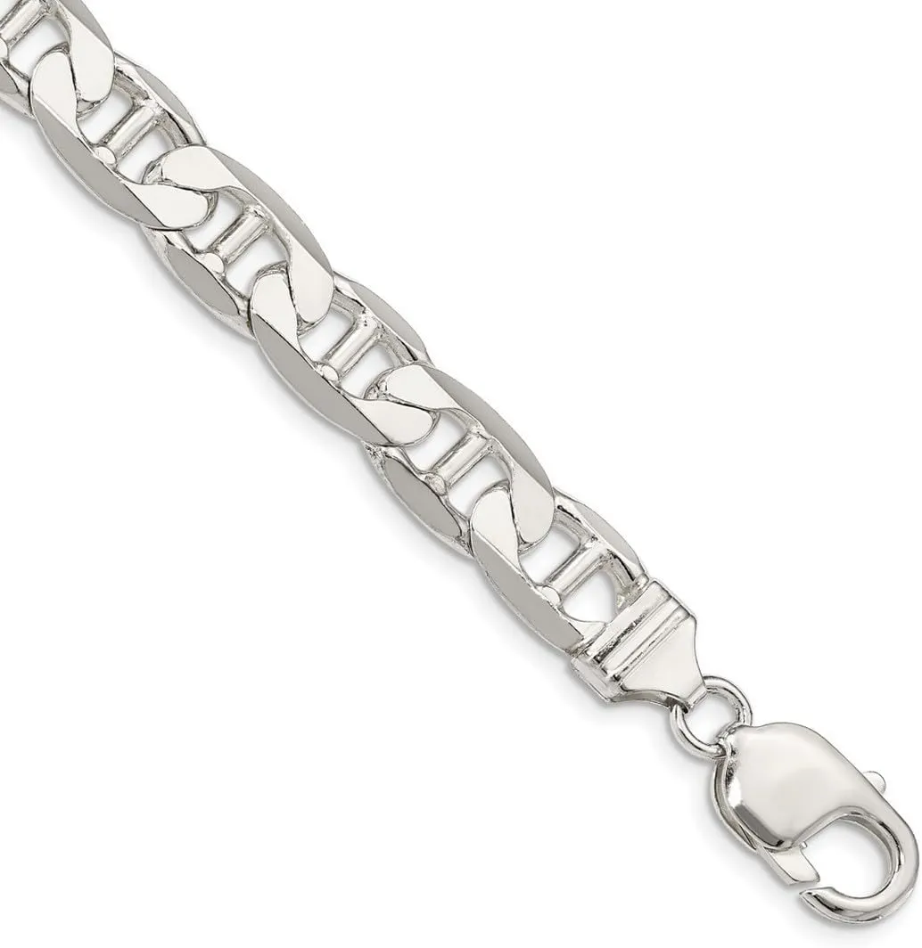 JewelryWeb 925 Sterling Silver Solid Polished 9.5mm Nautical Ship Mariner Anchor Chain Anklet 9 Inch Lobster Claw-Anklet for Women and Men