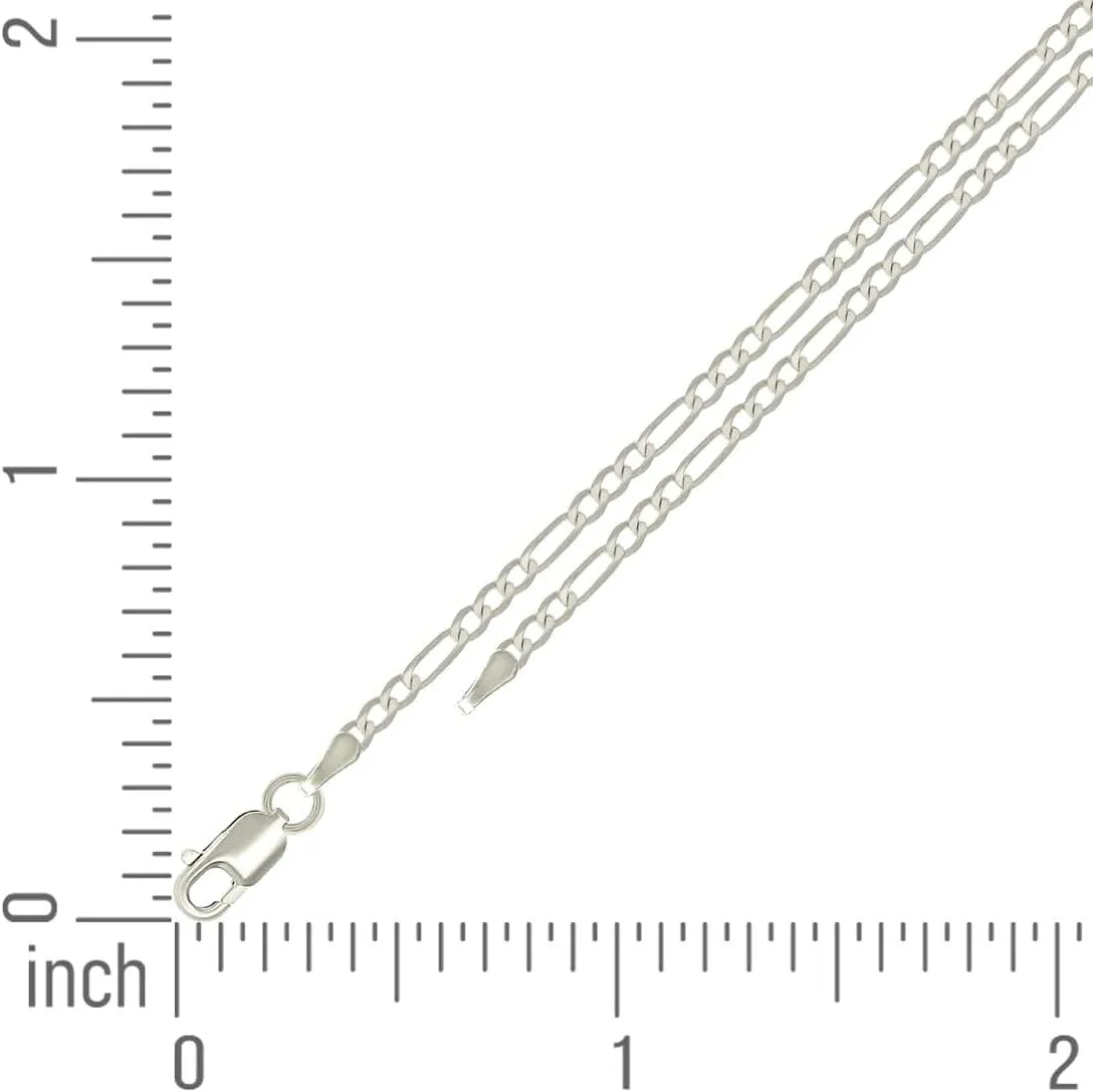 JewelryWeb 925 Sterling Silver Super Flat Figaro Chain-Silver Plated 2.3mm Anklet-Anklet for Women and Men