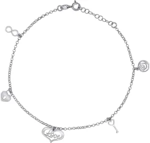 JewelryWeb 925 Sterling Silver Women Love Charms Anklet 10 Inch 12.2mm Long-Anklet for-Women