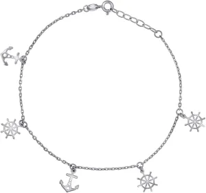 JewelryWeb 925 Sterling Silver Womens Ship Wheel and Anchor Charms Anklet 10 Inch-Anklet for Women