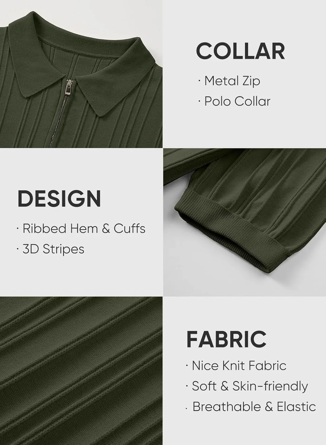 JMIERR Mens Casual Polo Shirt Short Sleeve Classic Fit Knit T Shirt Golf Shirts with Zipper
