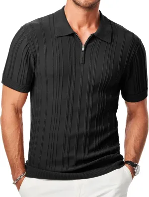 JMIERR Mens Casual Polo Shirt Short Sleeve Classic Fit Knit T Shirt Golf Shirts with Zipper