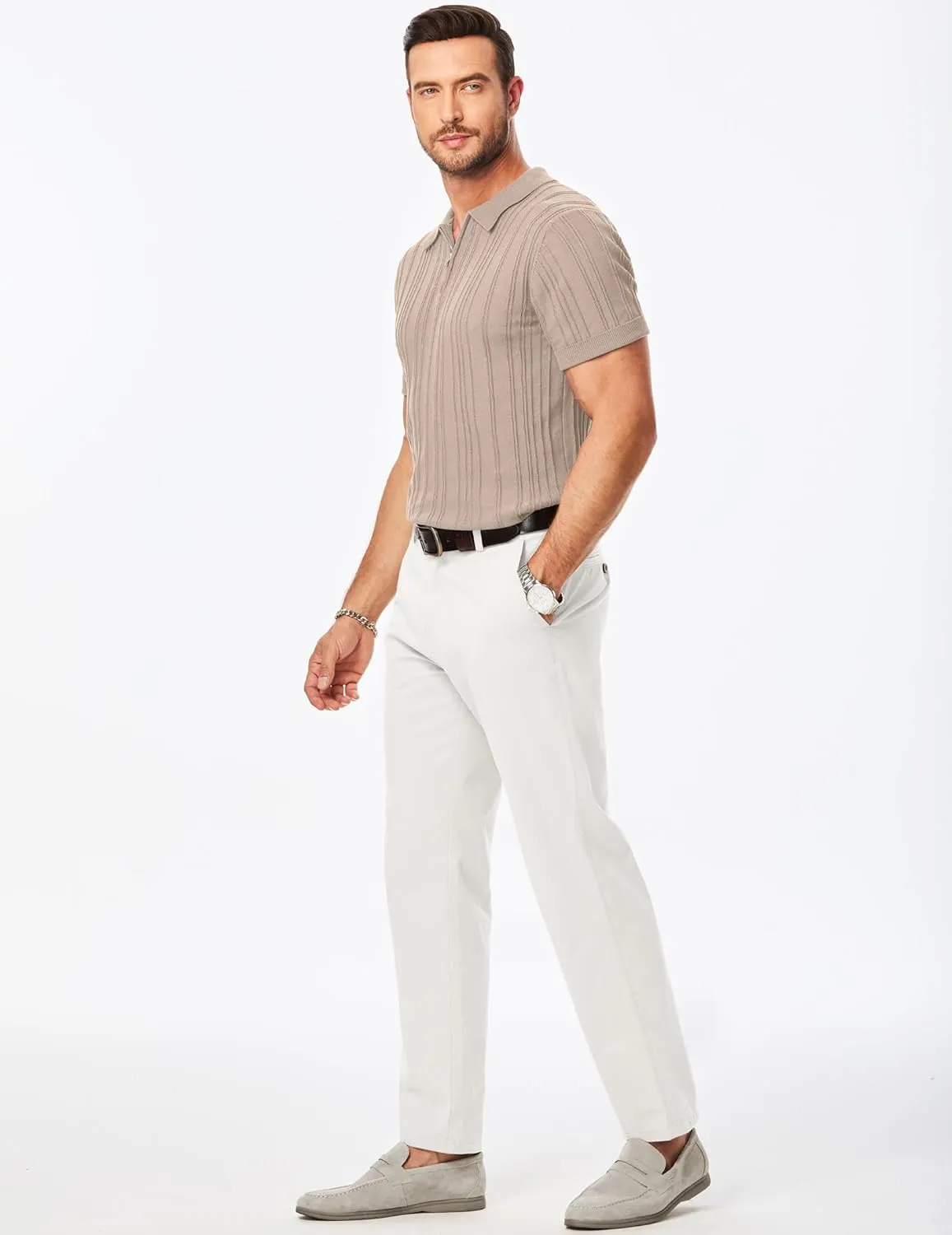 JMIERR Mens Casual Polo Shirt Short Sleeve Classic Fit Knit T Shirt Golf Shirts with Zipper