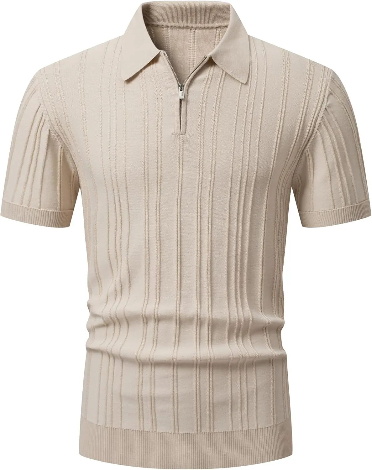 JMIERR Mens Casual Polo Shirt Short Sleeve Classic Fit Knit T Shirt Golf Shirts with Zipper