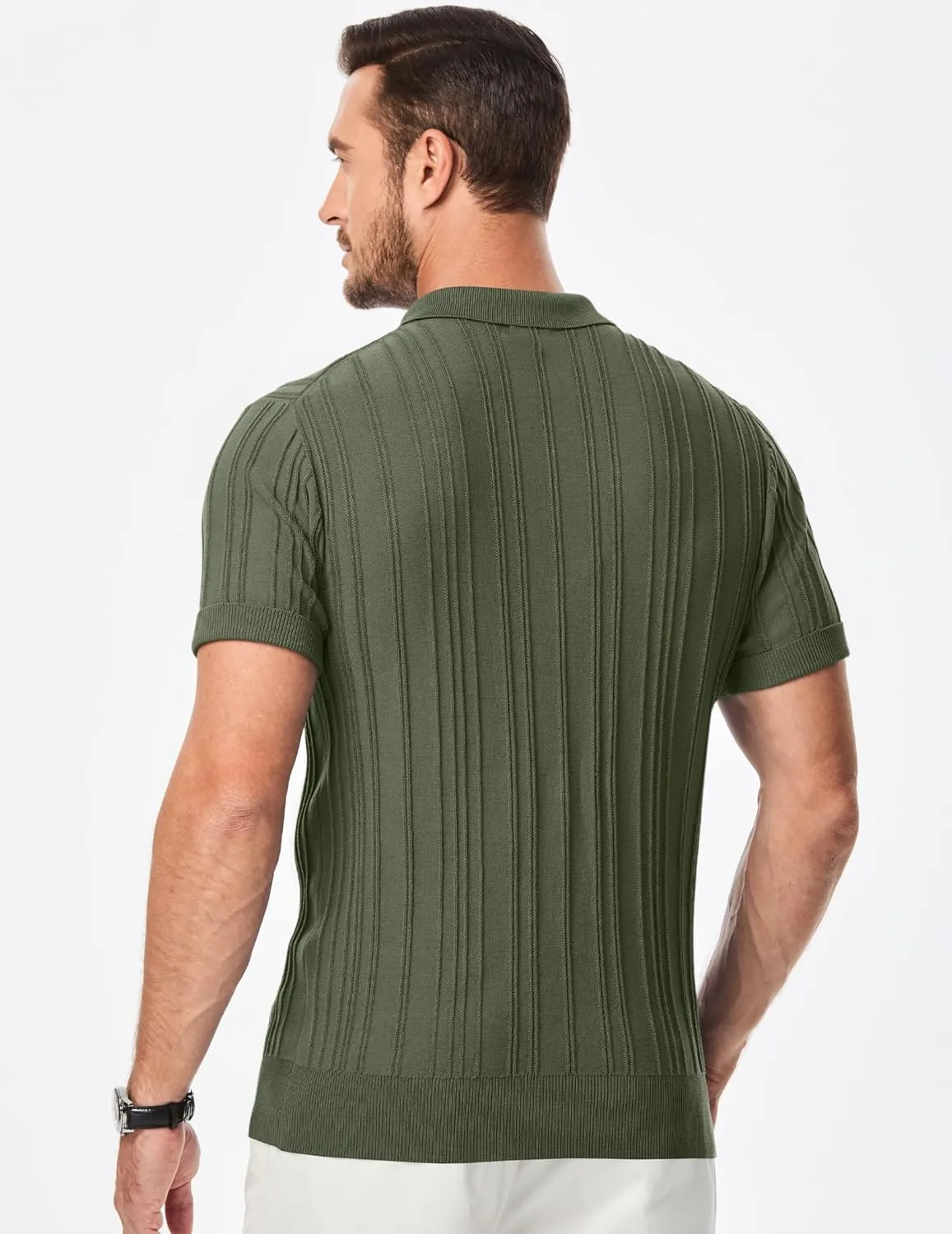 JMIERR Mens Casual Polo Shirt Short Sleeve Classic Fit Knit T Shirt Golf Shirts with Zipper