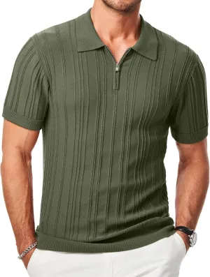 JMIERR Mens Casual Polo Shirt Short Sleeve Classic Fit Knit T Shirt Golf Shirts with Zipper
