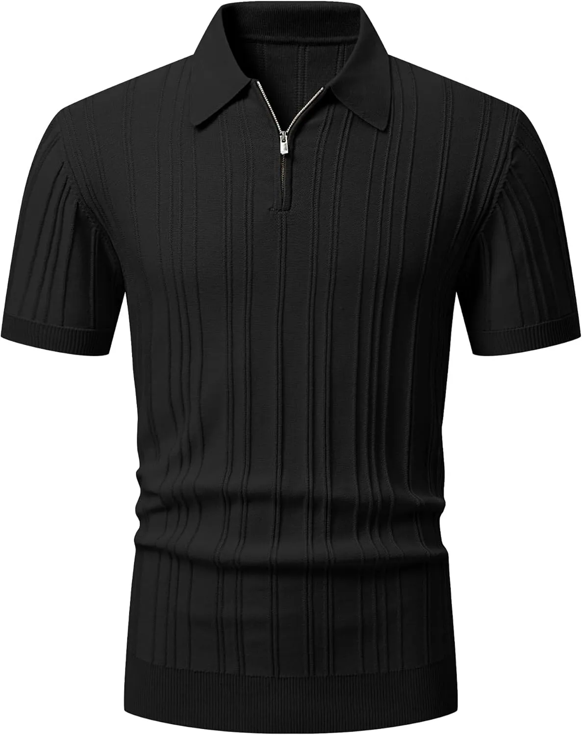 JMIERR Mens Casual Polo Shirt Short Sleeve Classic Fit Knit T Shirt Golf Shirts with Zipper