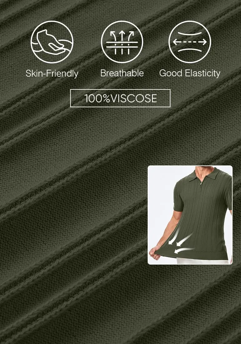 JMIERR Mens Casual Polo Shirt Short Sleeve Classic Fit Knit T Shirt Golf Shirts with Zipper