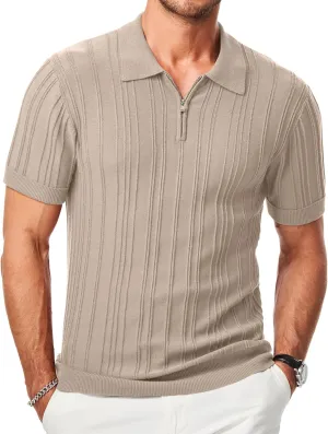 JMIERR Mens Casual Polo Shirt Short Sleeve Classic Fit Knit T Shirt Golf Shirts with Zipper