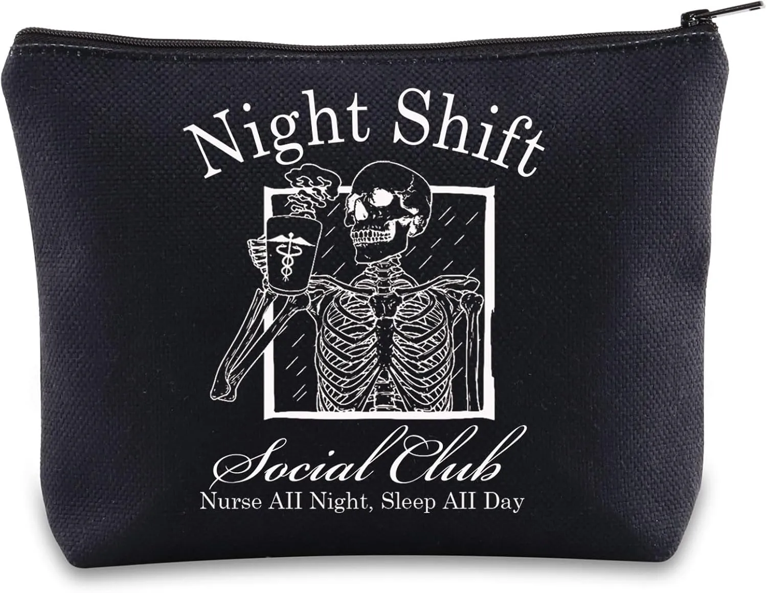 JNIAP Halloween Night Shift Nurse Makeup Bag Night Shift Nurse Gift Night Shift Social Club Gifts Night Shift Zipper Bag (Night Shift mb)