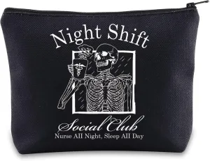 JNIAP Halloween Night Shift Nurse Makeup Bag Night Shift Nurse Gift Night Shift Social Club Gifts Night Shift Zipper Bag (Night Shift mb)