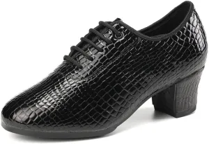 JUODVMP Women Ballroom Dance Shoes Leather Lace-up Latin Modern Salsa Dance Practice Teaching Performance Model STW