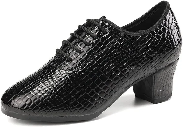JUODVMP Women Ballroom Dance Shoes Leather Lace-up Latin Modern Salsa Dance Practice Teaching Performance Model STW