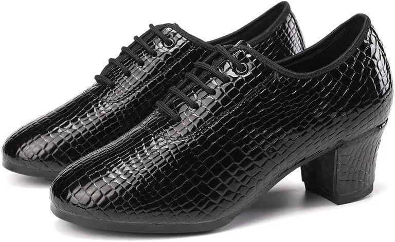 JUODVMP Women Ballroom Dance Shoes Leather Lace-up Latin Modern Salsa Dance Practice Teaching Performance Model STW