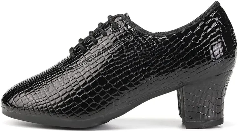 JUODVMP Women Ballroom Dance Shoes Leather Lace-up Latin Modern Salsa Dance Practice Teaching Performance Model STW
