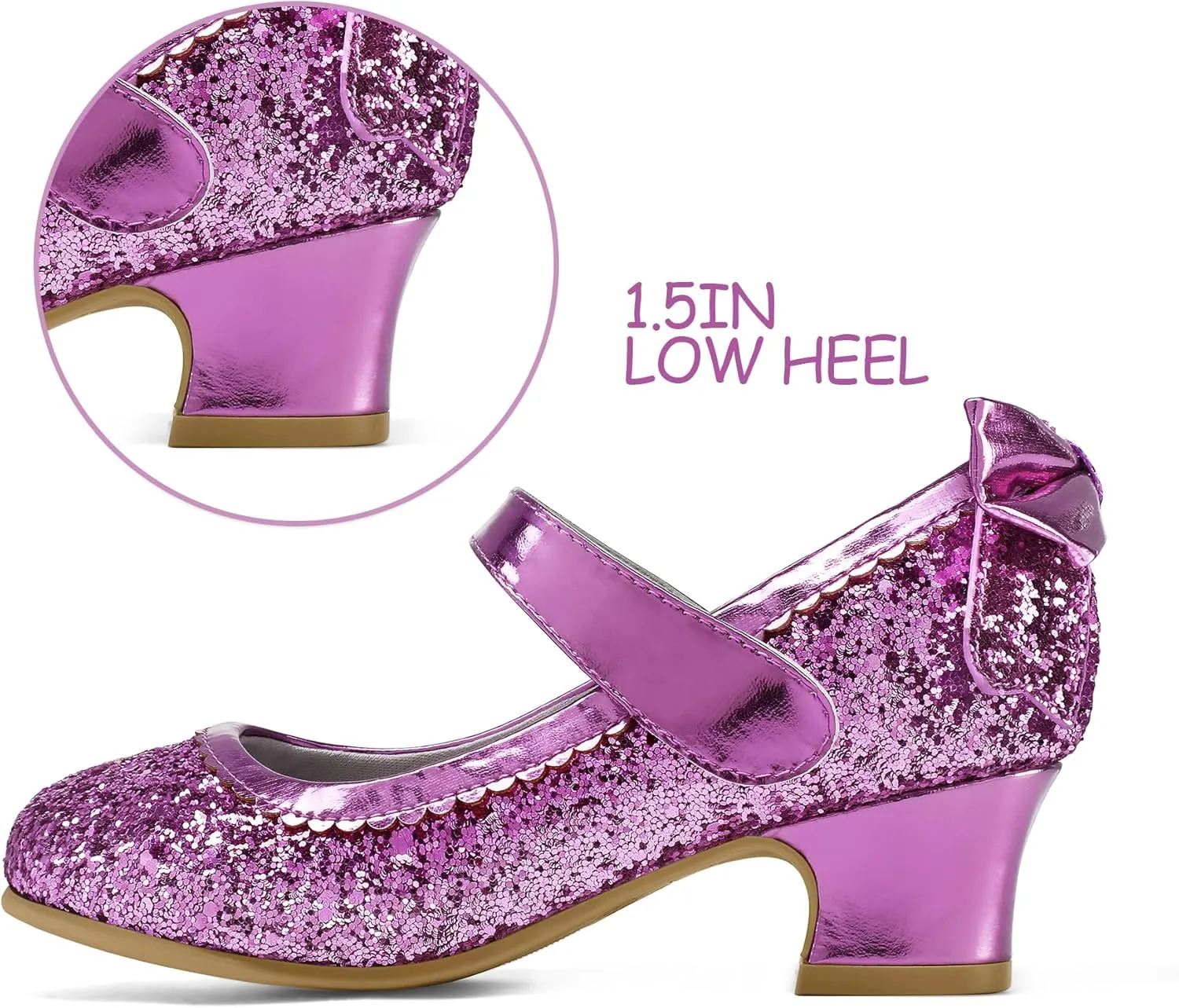 K KomForme Girls Dress Shoes Glitter Mary Jane Pumps with Bow, Low Heel Party Wedding Princess Shoes (Toddler/Little Kids/Big Kids)