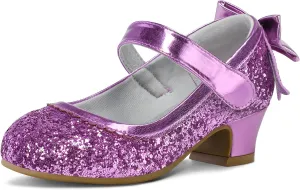 K KomForme Girls Dress Shoes Glitter Mary Jane Pumps with Bow, Low Heel Party Wedding Princess Shoes (Toddler/Little Kids/Big Kids)