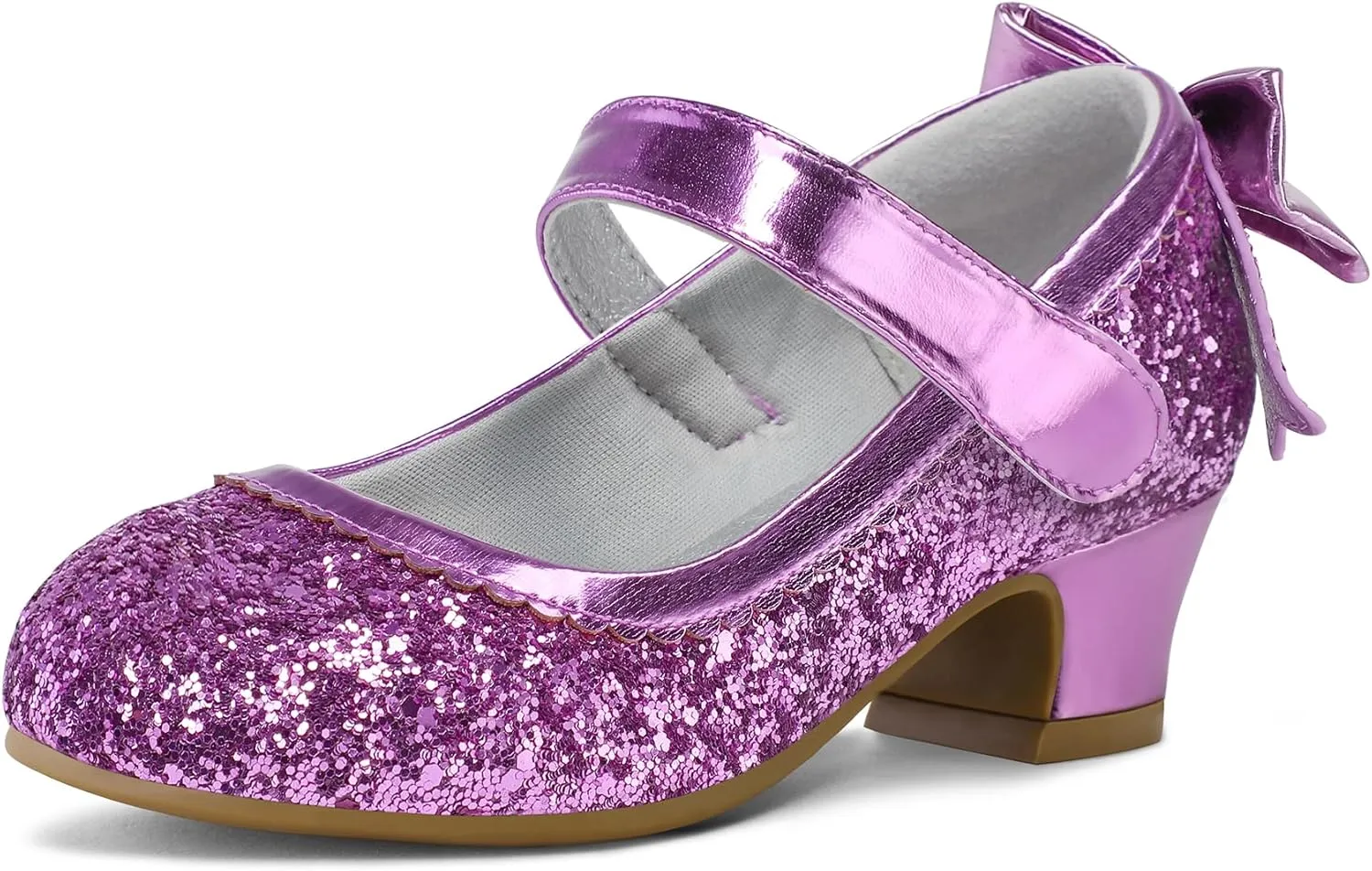 K KomForme Girls Dress Shoes Glitter Mary Jane Pumps with Bow, Low Heel Party Wedding Princess Shoes (Toddler/Little Kids/Big Kids)