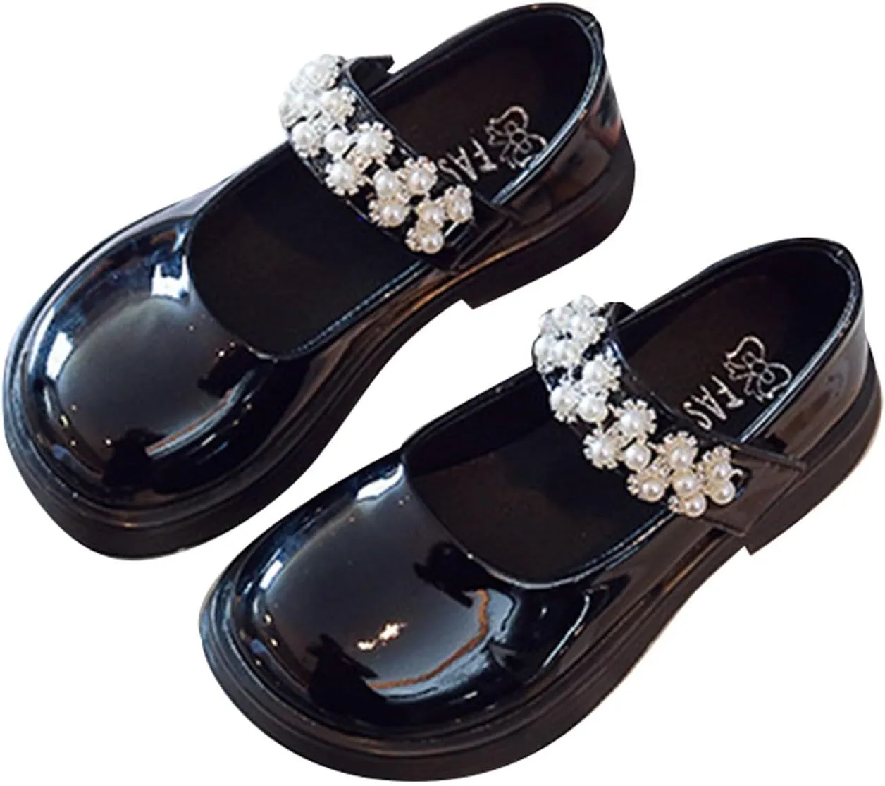 Kids Girls Fashion Dress Shoes Soft Flower Leather Dance Shoes with Pearl Straps Shoes for Girls Size 4
