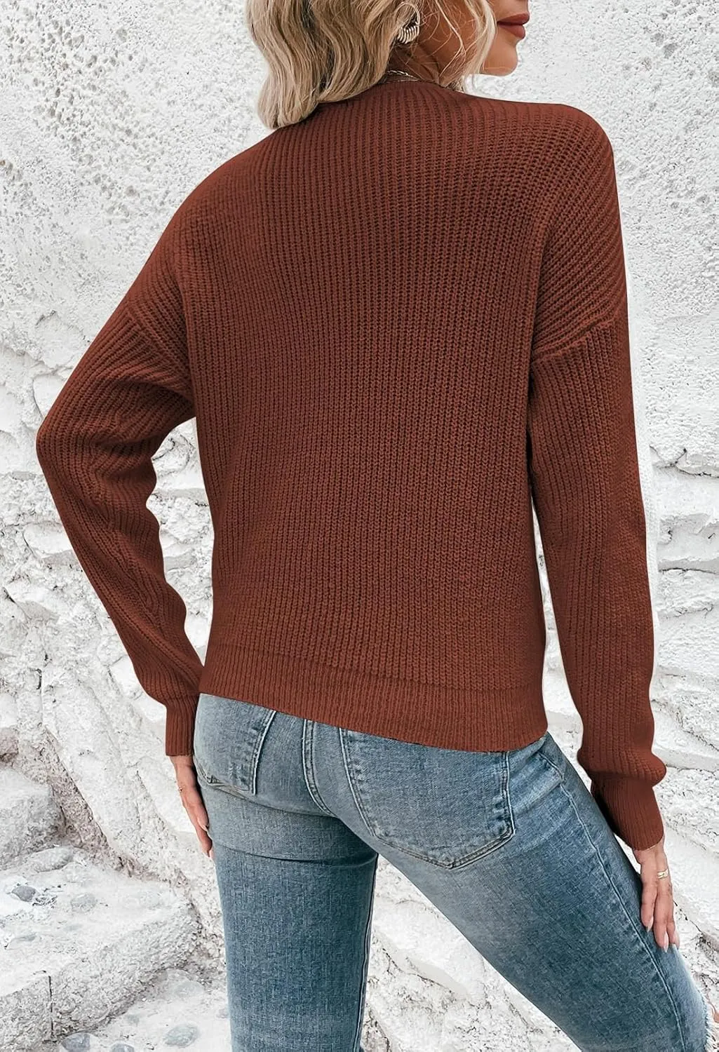 Kisscynest Womens Sweaters 2024 Casual Sexy V Neck Long Sleeve Pullover Sweaters Twsit Knot Knit Cropped Jumper Tops