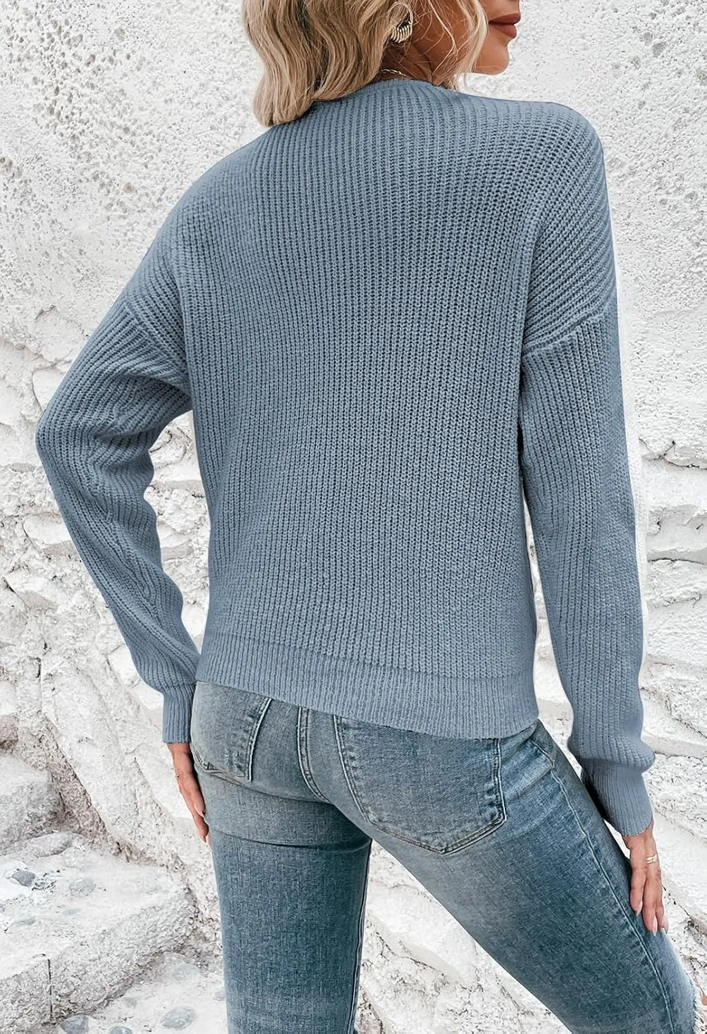 Kisscynest Womens Sweaters 2024 Casual Sexy V Neck Long Sleeve Pullover Sweaters Twsit Knot Knit Cropped Jumper Tops