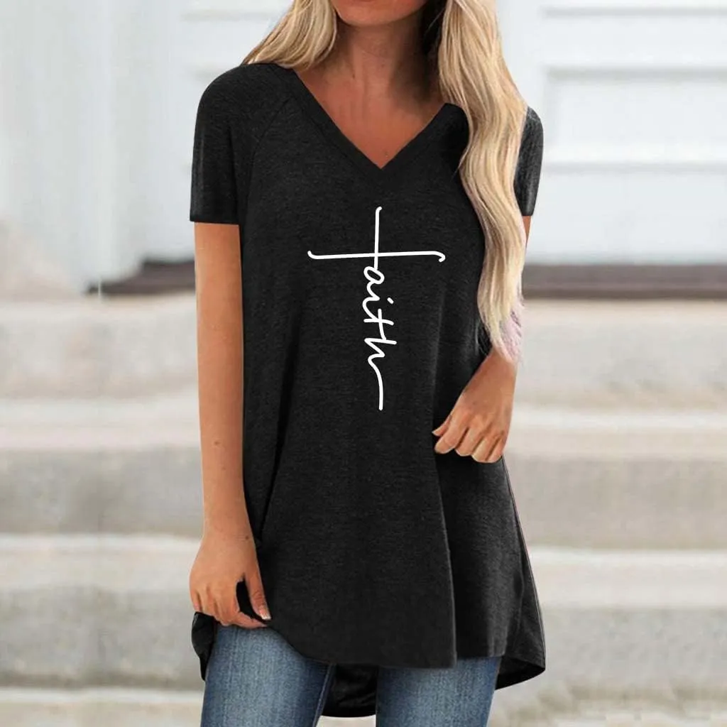 KKG Tops Tunics for Women to Wear with Leggings, Casual Loose Fit V Neck Short/Long Sleeves T Shirt