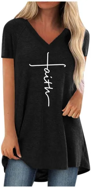 KKG Tops Tunics for Women to Wear with Leggings, Casual Loose Fit V Neck Short/Long Sleeves T Shirt