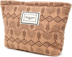 KOTORA Makeup Bag For Women - Corduroy Floral Cosmetic Bags Makeup pouch Vintage Aesthetic Cute Western Travel Toiletry Bag Organizer Makeup Brushes Storage Bag for Women (Boho-Khaki)