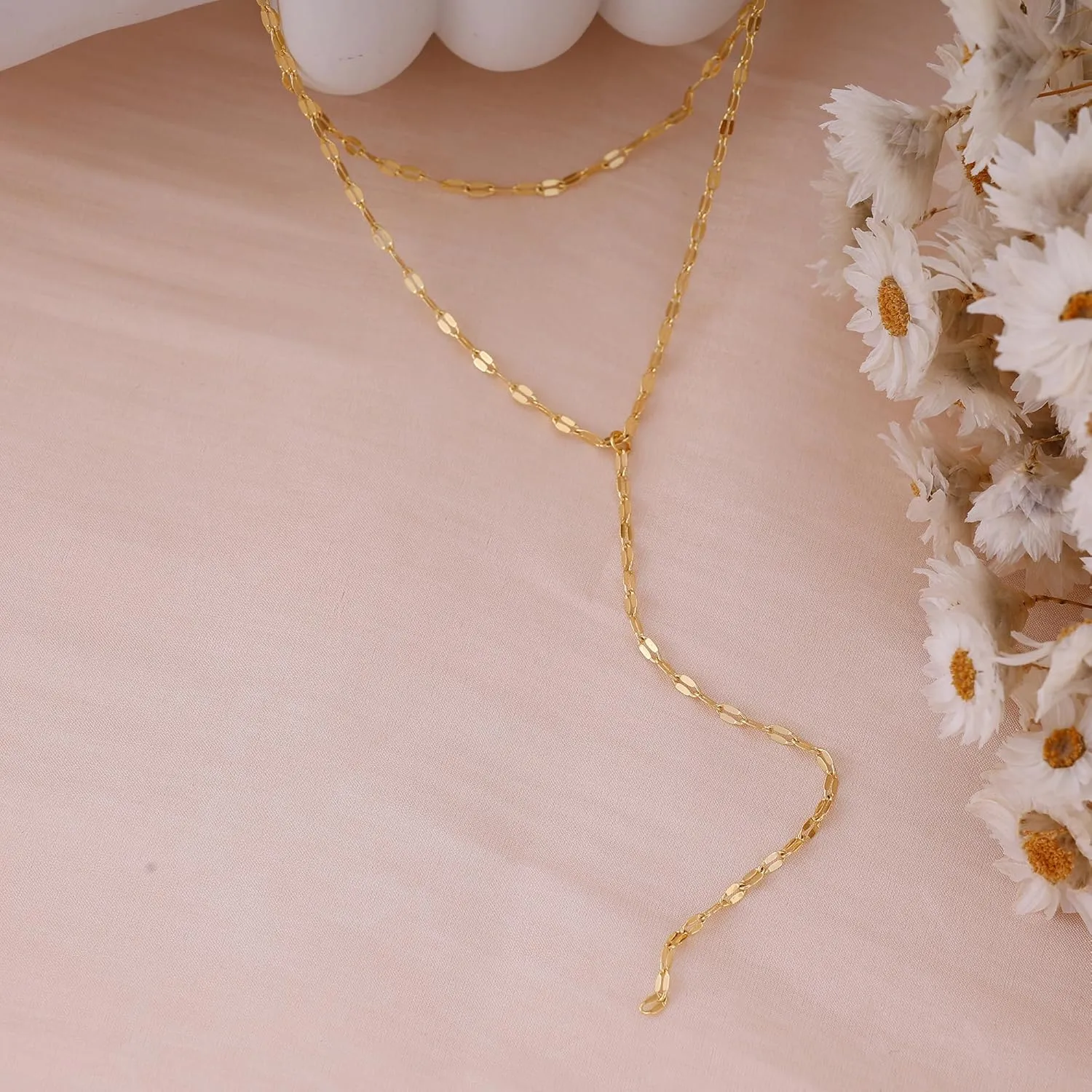 Lariat Necklaces for Women,Dainty Long Gold Necklaces 14K Gold Plated Lariat Necklace With CZ Y-Shaped Pendant Necklace Simple Non Tarnish Chain Layered Necklace Trendy Gold Jewelry for Women